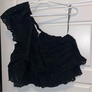 MNG Off the Shoulder Lacey Black Top